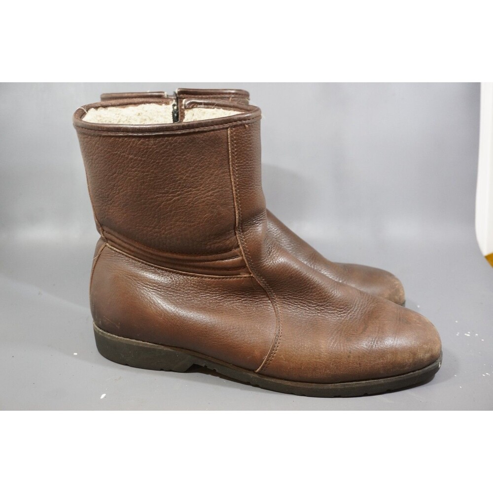 VTG Dexter Campus Boots Brown Zip Leather Sherpa Lined 0109 USA Men's US 10.5 M